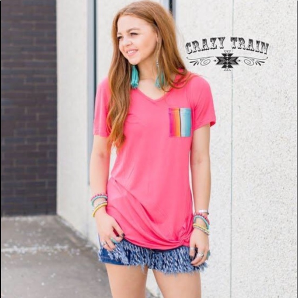 Crazy Train Coral Corral Serape Pocket Knot Top.
